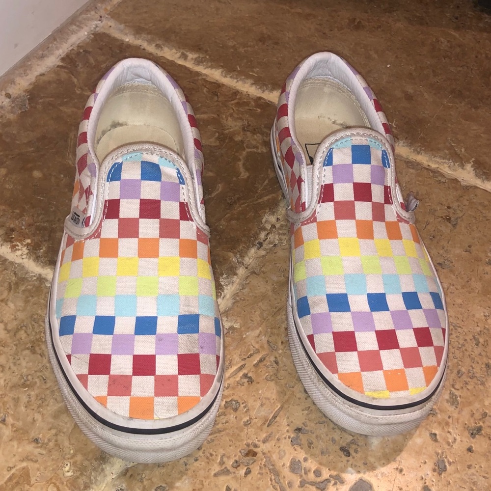 VANS colorful checkered slip-ons ~ Size 3